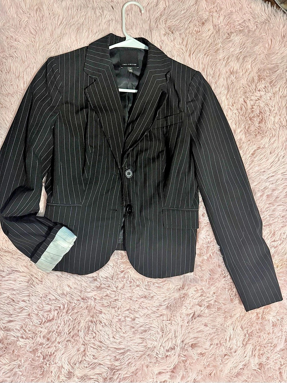 The Limited Black Pinstripe Blazer Jacket Size 8 Tailored Career Y2K